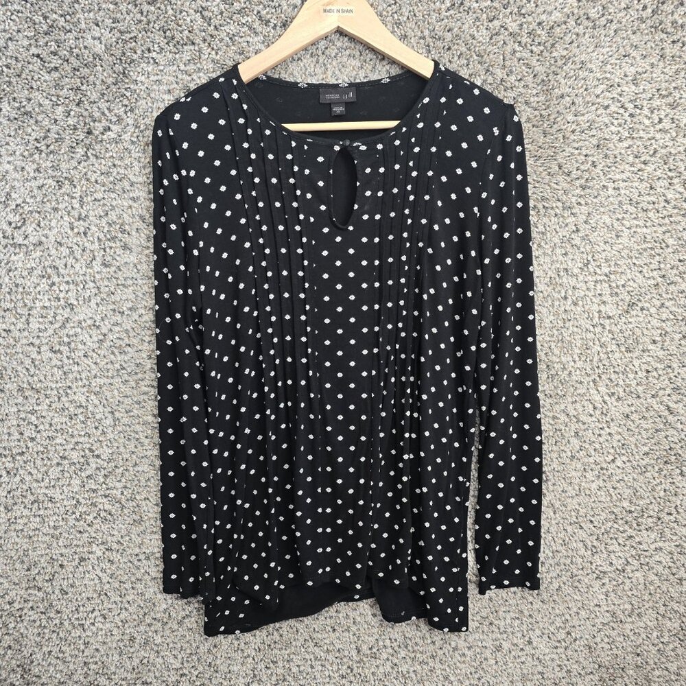 J Jill Top Womens XS Black Wearever Collection Keyhole Neck Stretch Tunic Floral